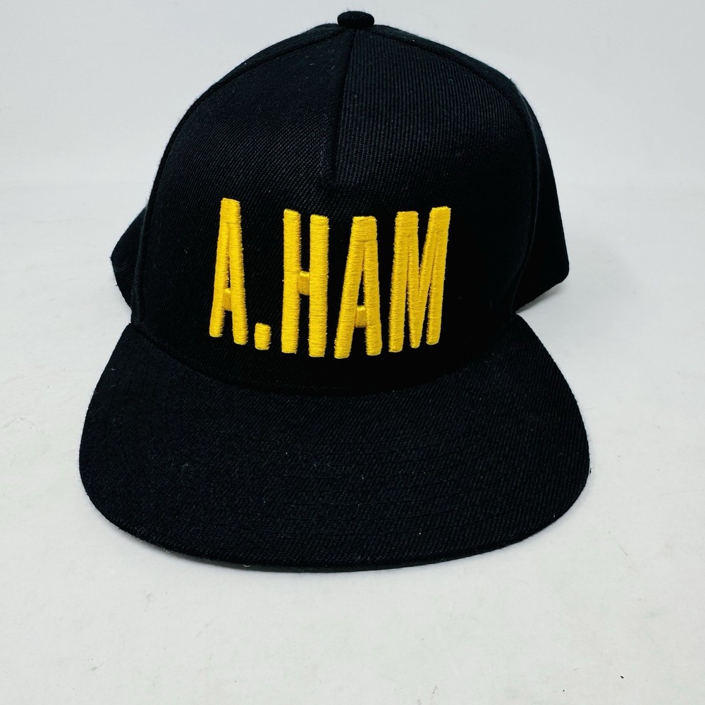A Ham HAMILTON Musical Logo Hat Black Gold Adjustable Ball Cap Hat Memorabilia